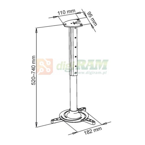 UCHWYT sufitowy 40-62cm DO PROJEKTORA 15kg P-102 uniwersalny pełna regulacja