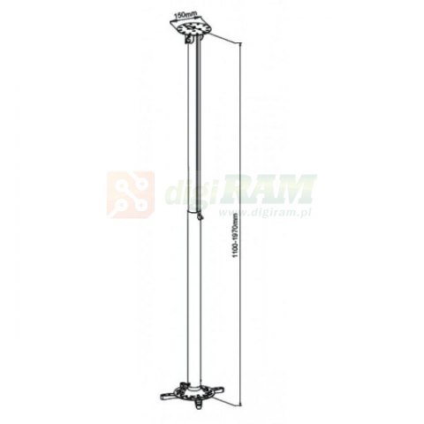 Ramię do projektora 110 -190cm sufitowe, 15kg, srebrne