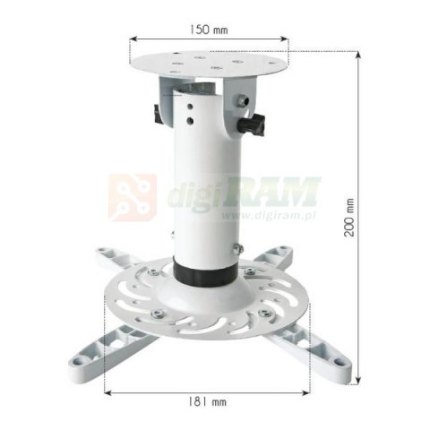 Ramię do projektora 20 cm, sufitowe, 15kg białe