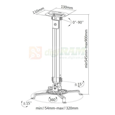 Ramię sufitowe do projektora 55-90cm 13,5kg srebrny