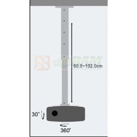 Ramię sufitowe do projektora 60-120cm 15kg srebrny