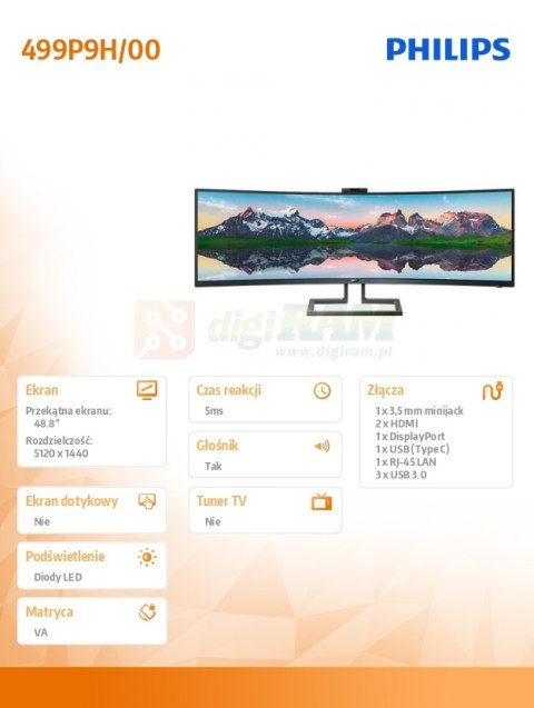 Monitor 48.8 499P9H Curved VA HDMIx2 DP USBC