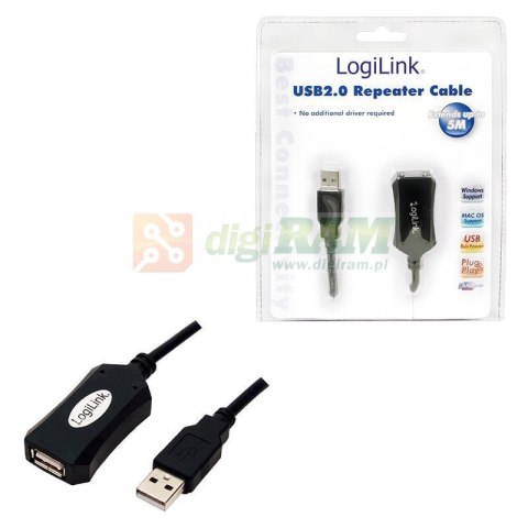 Kabel repeater USB 2.0 LogiLink UA0001A USB (M) > USB (F) 5m