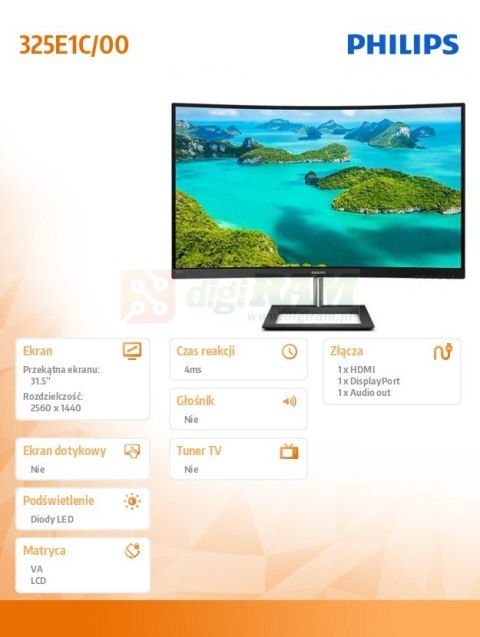 Monitor 325E1C 31.5'' Curved VA HDMI DP