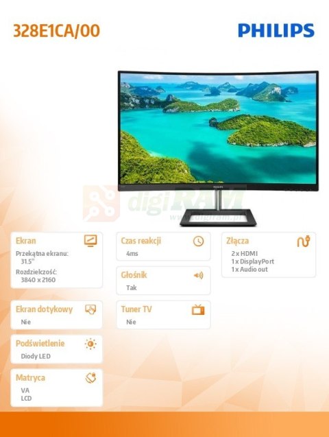 *Philips 328E1CA 31.5'' Curved VA 4K HDMIx2 DP