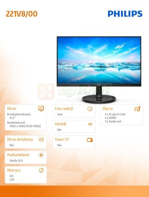 Monitor 221V8 21.5 cali VA HDMI