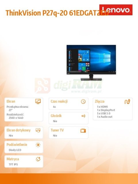 Monitor ThinkVision T27q-20 WLED LCD 61EDGAT2EU 27cali