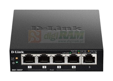Switch DGS-1005P 5xGbE (4xPoE+ 60W)