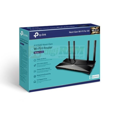 AX1500 Wi-Fi 6 Router, Broadcom 1.5GHz Tri-Core CPU, 1201Mbps at 5GHz+300Mbps at 2.4GHz, 5 Gigabit Ports, 4 Antennas