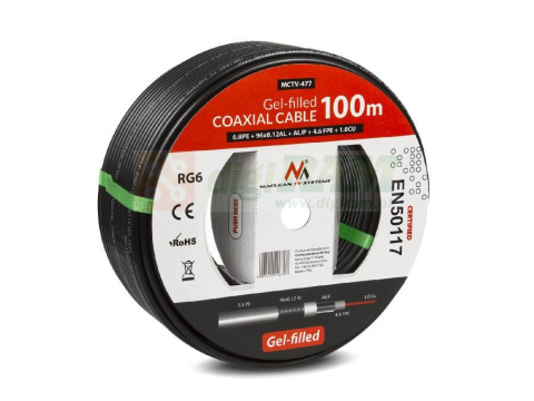 Kabel koncentryczny Maclean MCTV-477 żelowany satelitarny RG6 100m