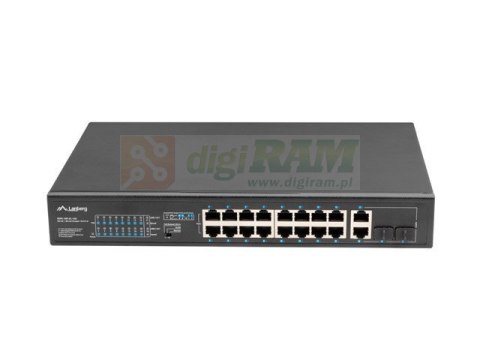Przełącznik Switch 16X100MB POE+/2XCombo niezarządzalny rack 19 cali Gigabit Ethernet 150W