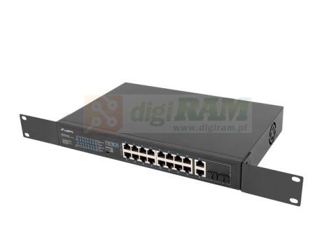 Przełącznik Switch 16X100MB POE+/2XCombo niezarządzalny rack 19 cali Gigabit Ethernet 250W