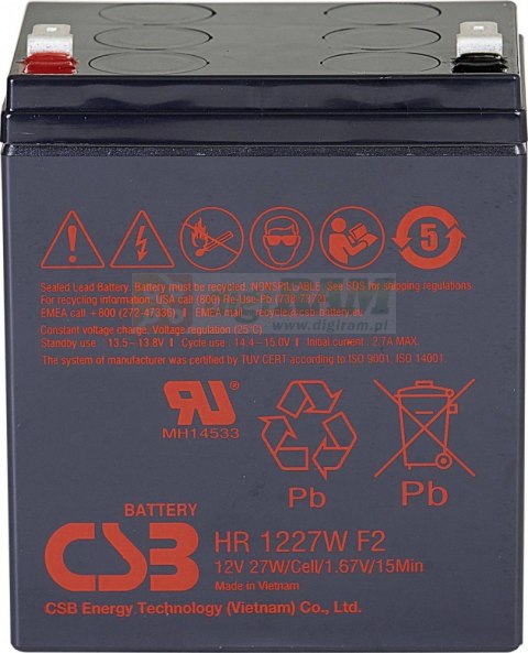 Akumulator HR1227WF2 27W@15min 6.5Ah 3-5lat