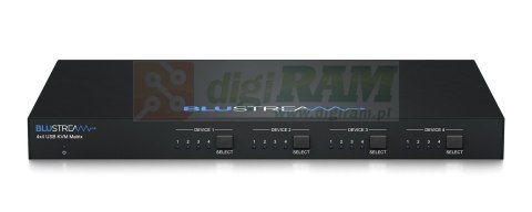 Matryca 4x4 USB KVM obsługująca transfer danych USB 3.0 z szybkością do 5Gbps, 4x konfigurowalne GPIO, panel przedni, sterowanie