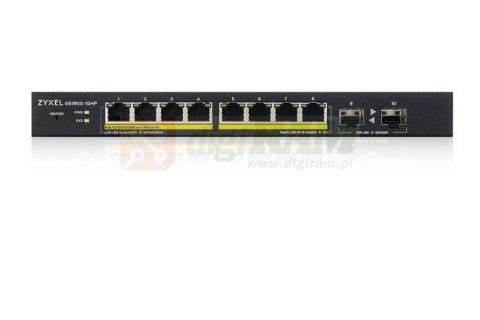 Przełącznik GS1900-10HP v2 8port L2 PoE 2xSFP 70W 802.3at