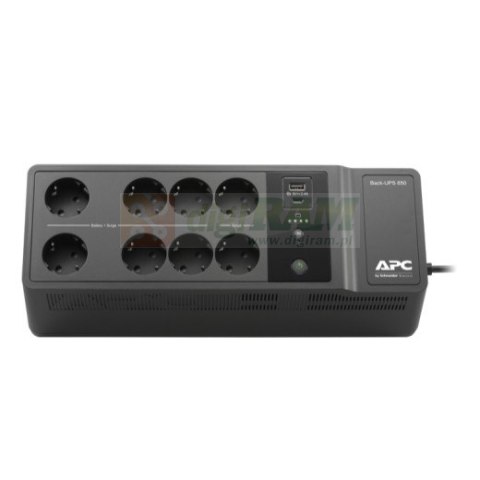 Zasilacz BE850G2-GR 850VA, 230V, porty ładowania USB typu C i A, 8 gniazd Schuko CEE 7 (2 przepięcia)