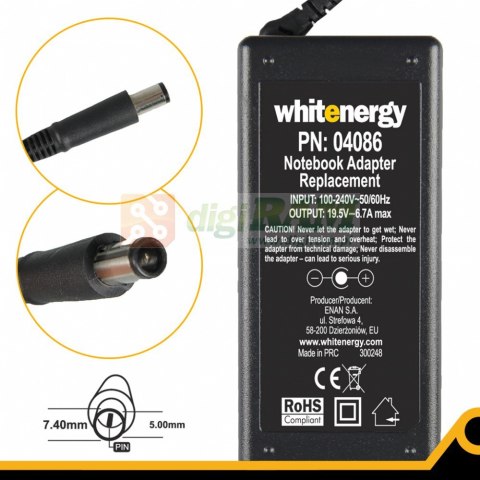Zasilacz 19.5V | 6.7A 130W wtyk 7.4*5.0mm + pin Dell 04086
