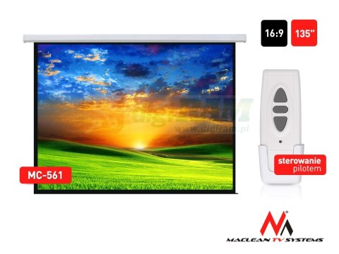 Ekran projekcyjny elektryczny MC-561 135" 300x168cm 16:9 sterowanie ścienne i z pilota