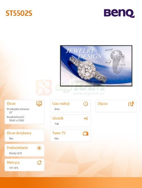Monitor wielkoformatowy ST5502S 55 cali IPS 4K,ANDROID,18/7,400nit
