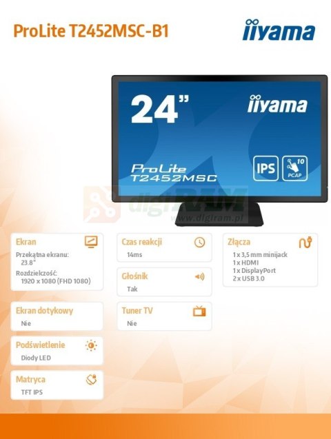 Monitor 23.8 cala T2452MSC-B1 10 PKT. POJ,IPS,HDMI,DP