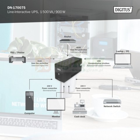 Zasilacz awaryjny UPS Line-Ineractive LCD, 1500VA/900W