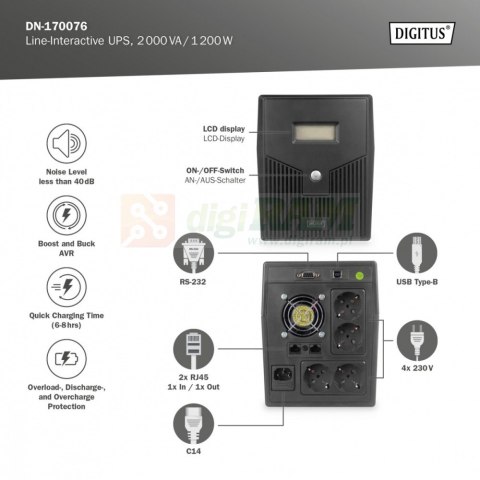 Zasilacz awaryjny UPS Line-Ineractive LCD, 2000VA/1200W