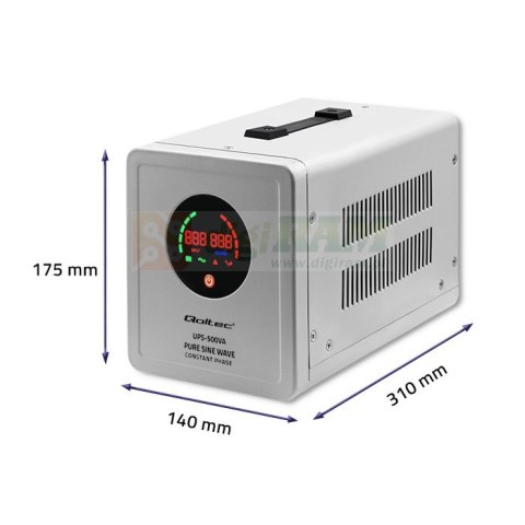 Zasilacz awaryjny UPS Pure Sine Wave | 500VA | 350W | Stała faza | Szary