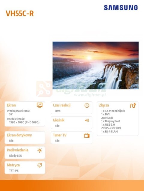 Monitor profesjonalny VH55C-R 55 cali Video Wall Matowy 24h/7 700(cd/m2) 1920x1080 (FHD) Ramka: 0.44mm(even) 3 lata d2d (LH55VHC