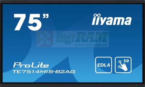 Monitor interaktywny 75 cali TE7514MIS-B2, INFRARED,50pkt,VA,4K,7H,WiFi,MIC,USB ANDROID 13, Google EDLA
