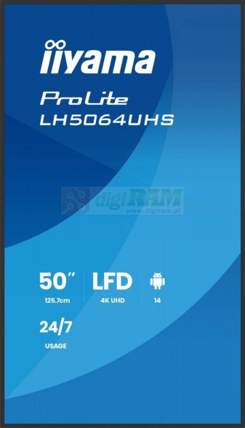 Monitor 50 cali LH5064UHS-B1AG, 24/7,IPS,ANDROID14,4K,500cd,1200:1, 2xHDMI ,USB-C,RJ45, RS-232c, IR, 2x10W, 2xUSB, UCHWYT ŚCIE