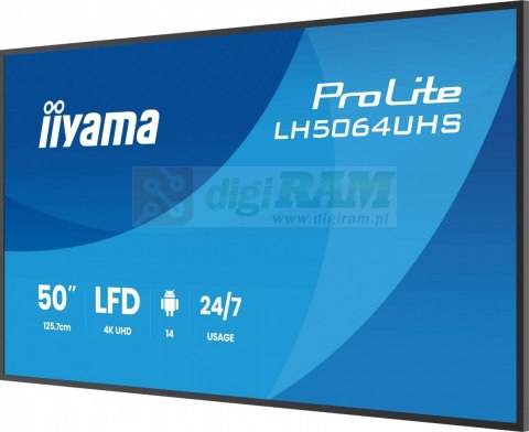 Monitor 50 cali LH5064UHS-B1AG, 24/7,IPS,ANDROID14,4K,500cd,1200:1, 2xHDMI ,USB-C,RJ45, RS-232c, IR, 2x10W, 2xUSB, UCHWYT ŚCIE