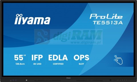 Monitor 55 cali TE5513A-B1AG INFRARED,40pkt,IPS,4K,7H,450cd/m2, WiFi,USB, ANDROID 14, Google EDLA,2x20W, UCHWYT CIENNY
