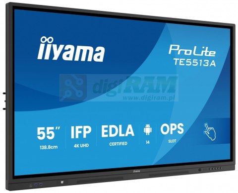 Monitor 55 cali TE5513A-B1AG INFRARED,40pkt,IPS,4K,7H,450cd/m2, WiFi,USB, ANDROID 14, Google EDLA,2x20W, UCHWYT CIENNY