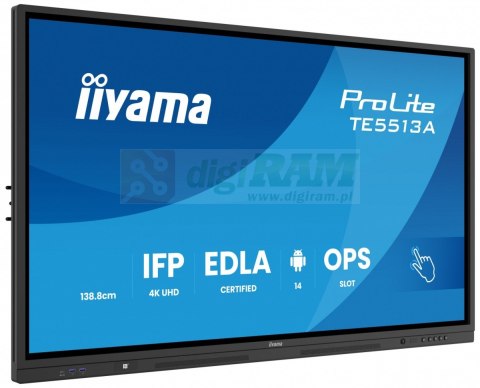 Monitor 55 cali TE5513A-B1AG INFRARED,40pkt,IPS,4K,7H,450cd/m2, WiFi,USB, ANDROID 14, Google EDLA,2x20W, UCHWYT CIENNY