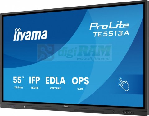 Monitor 55 cali TE5513A-B1AG INFRARED,40pkt,IPS,4K,7H,450cd/m2, WiFi,USB, ANDROID 14, Google EDLA,2x20W, UCHWYT CIENNY