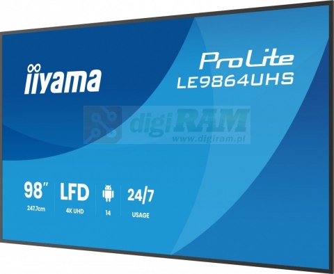 Monitor 98 cali LE9864UHS-B1AG, 24/7,VA,ANDROID14,4K,500cd,5000:1, 2xHDMI ,USB-C,RJ45, RS-232c, IR, 2x10W, 2xUSB, UCHWYT ŚCIE