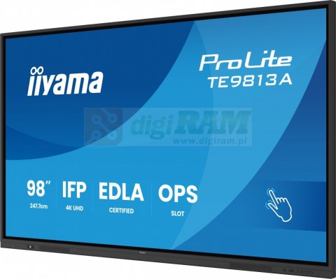 Monitor 98 cali TE9813A-B1AG INFRARED,40pkt,IPS,4K,7H,450cd/m2, WiFi,USB, ANDROID 14, Google EDLA,2x20W, UCHWYT CIENNY