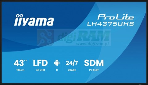 Monitor 43 cale LH4375UHS-B2AG,24/7,IPS,ANDROID.11,4K, WiFi, iiSignage2, FailOver, EShare, 24/7, full daisy chain