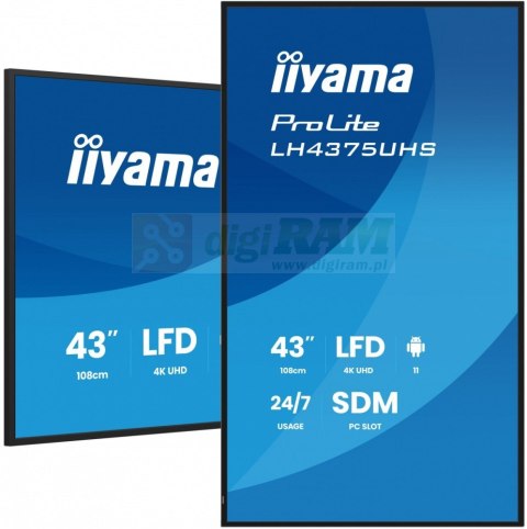 Monitor 43 cale LH4375UHS-B2AG,24/7,IPS,ANDROID.11,4K, WiFi, iiSignage2, FailOver, EShare, 24/7, full daisy chain