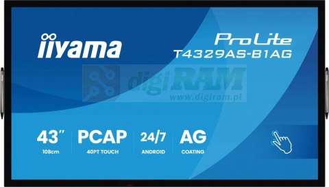 Monitor 43 cale T4329AS-B1AG VA,4K,HDMIx2,USB-C,RJ45,2x10W,WiFi, Android 14, Signal FailOver, Whiteboard, iiSignage (CMS), i