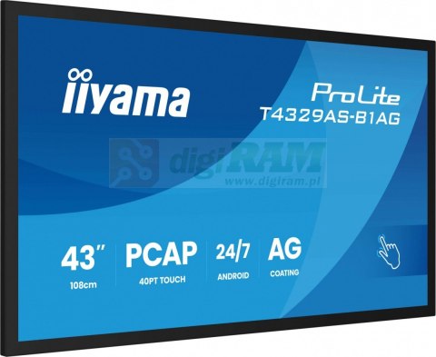 Monitor 43 cale T4329AS-B1AG VA,4K,HDMIx2,USB-C,RJ45,2x10W,WiFi, Android 14, Signal FailOver, Whiteboard, iiSignage (CMS), i