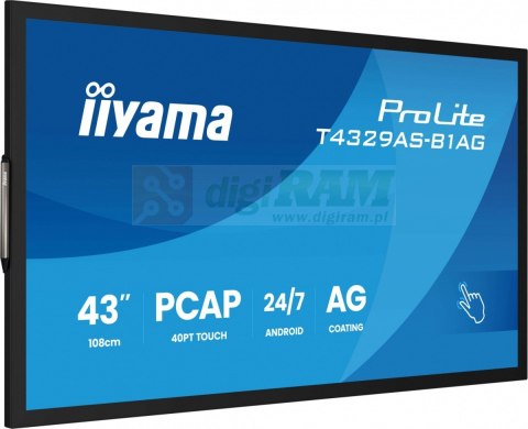 Monitor 43 cale T4329AS-B1AG VA,4K,HDMIx2,USB-C,RJ45,2x10W,WiFi, Android 14, Signal FailOver, Whiteboard, iiSignage (CMS), i