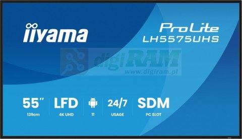 Monitor 55 cali LH5575UHS-B2AG,24/7,IPS,ANDROID.11,4K, WiFi, iiSignage2, FailOver, EShare, 24/7, full daisy chain