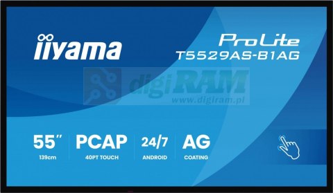 Monitor 55 cali T5529AS-B1AG VA,4K,HDMIx2,USB-C,RJ45,2x10W,WiFi, Android 14, Signal FailOver, Whiteboard, iiSignage2 (CMS), 