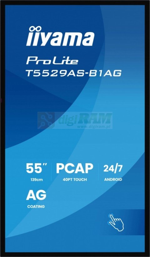 Monitor 55 cali T5529AS-B1AG VA,4K,HDMIx2,USB-C,RJ45,2x10W,WiFi, Android 14, Signal FailOver, Whiteboard, iiSignage2 (CMS), 