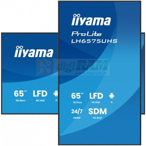 Monitor 65 cali LH6575UHS-B2AG,24/7,IPS,ANDROID.11,4K, WiFi, iiSignage2, FailOver, EShare, 24/7, full daisy chain