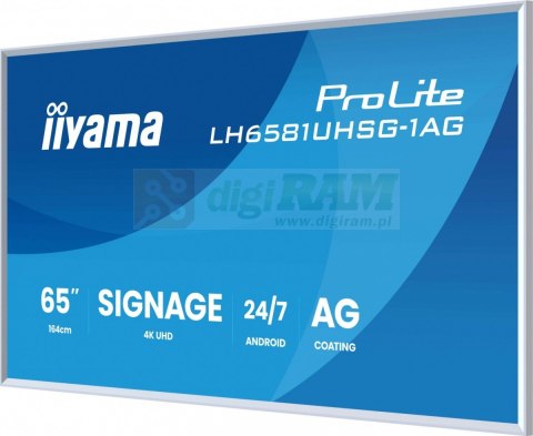Monitor 65 cali LH6581UHSG-1AG 24/7,VA,ANDROID 14,4K, 2x10W, WiFi, UCHWYT ŚCIENNY, 2xHDMI, USB-C, RJ45, IR, 2xUSB, WHITE