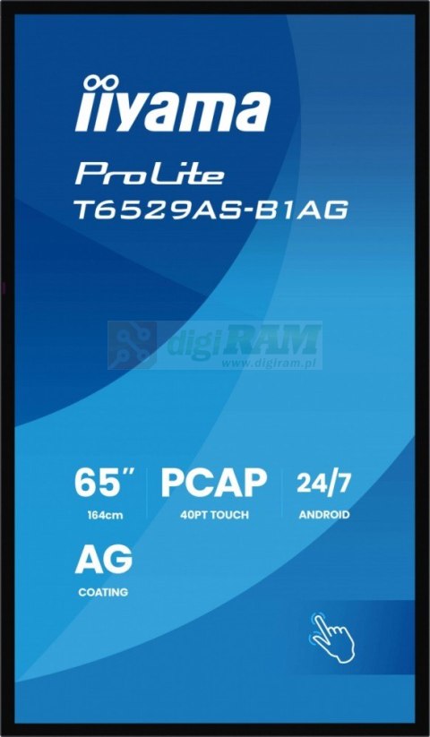 Monitor 65 cali T6529AS-B1AG VA,4K,HDMIx2,USB-C,RJ45,2x10W,WiFi, Android 14, Signal FailOver, Whiteboard, iiSignage2 (CMS), 