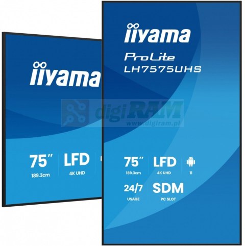 Monitor 75 cali LH7575UHS-B2AG,24/7,IPS,ANDROID.11,4K, WiFi, iiSignage2, FailOver, EShare, 24/7, full daisy chain