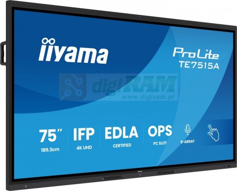 Monitor 75 cali TE7515A-B1AG IPS,4K,40pkt,550cd,DeepContrast-IR+, HDMI x2,DP,USB-C, 2 x 20W, OPS Slot x1, 5xUSB, 2xRJ45,8-Arr